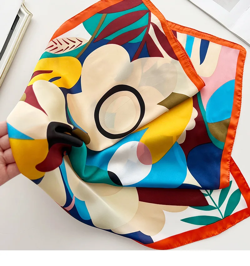 2025 Fashion Luxury Brand 70cm Silk Square Scarf Women Satin Shawl Wrap Hijab Echarpe Neck Tie Female Hair Bandana Headkerchief