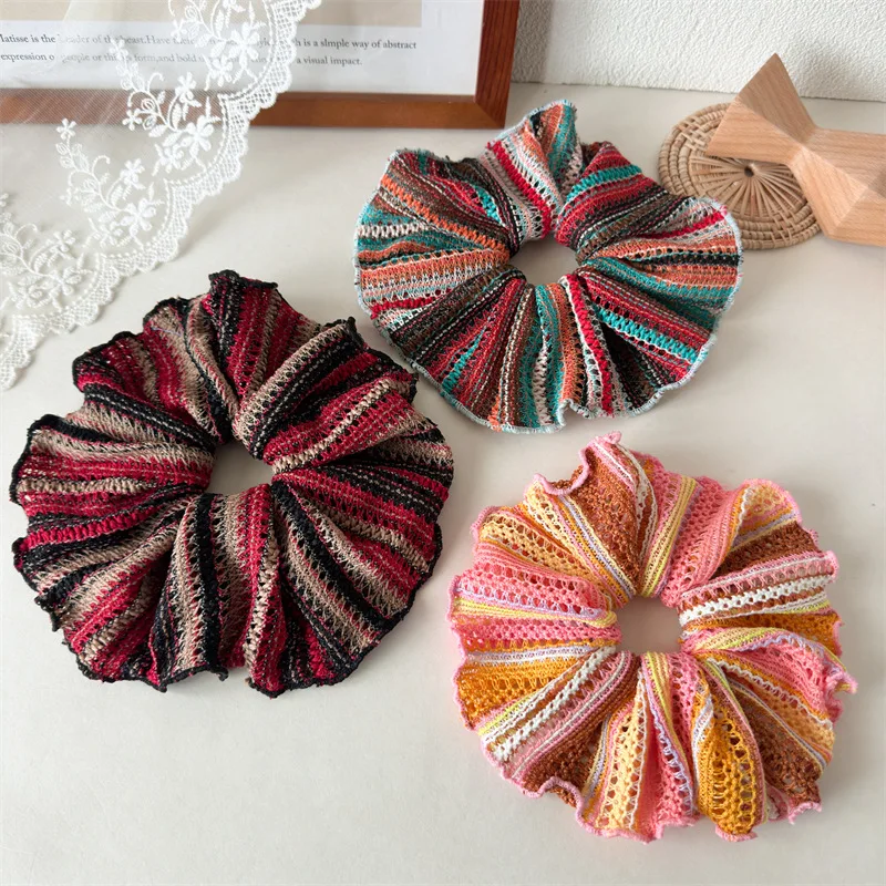 Large Women Knit Scrunchies Elastic Hair Band Ponytail Holder Tie Hair Hoop Scrunchy Rubber Band Women Hair Accessories Headwear