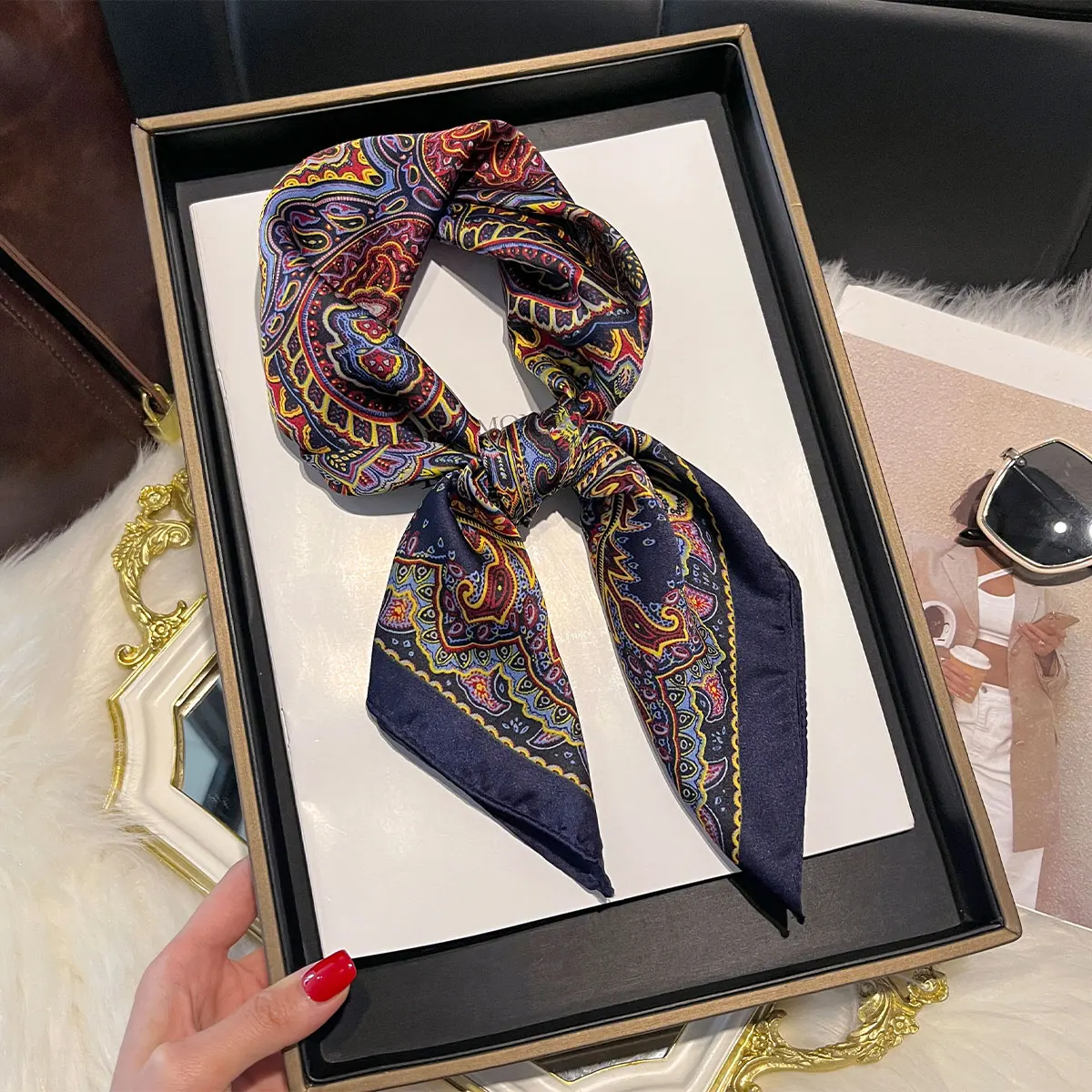 NEW Paisley Silk Square Scarf Women Satin Shawl Wrap Hijab Female Hair Band Wrist Luxury Headkerchief 70*70cm Echarpe Bandana