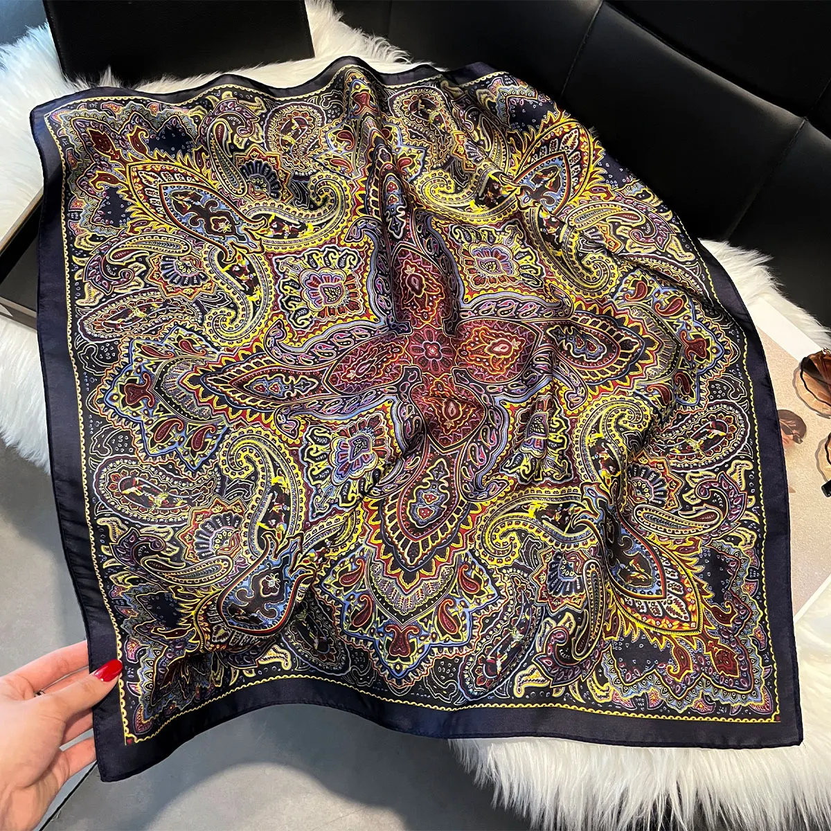NEW Paisley Silk Square Scarf Women Satin Shawl Wrap Hijab Female Hair Band Wrist Luxury Headkerchief 70*70cm Echarpe Bandana