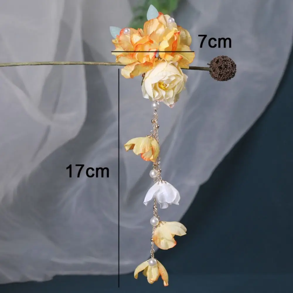 New Artificial Flower Floral Hairpin Forks U-shaped Tassel Hair Clip Fork Vinatge Chinese Style Tassel Headwear Hanfu