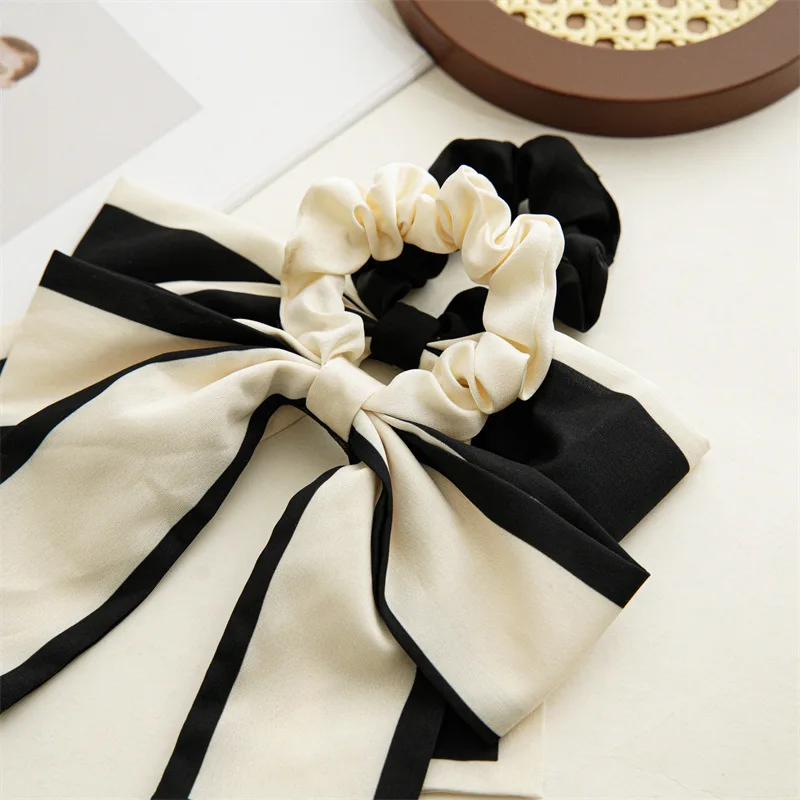 1Pc Fashion Solid Bow Ribbon Tassel Hair Scrunchies Elastic Hair Bands For Women Hair Tie Party Ponytail Ribbon Hair Accessories