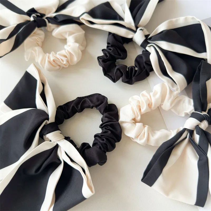1Pc Fashion Solid Bow Ribbon Tassel Hair Scrunchies Elastic Hair Bands For Women Hair Tie Party Ponytail Ribbon Hair Accessories