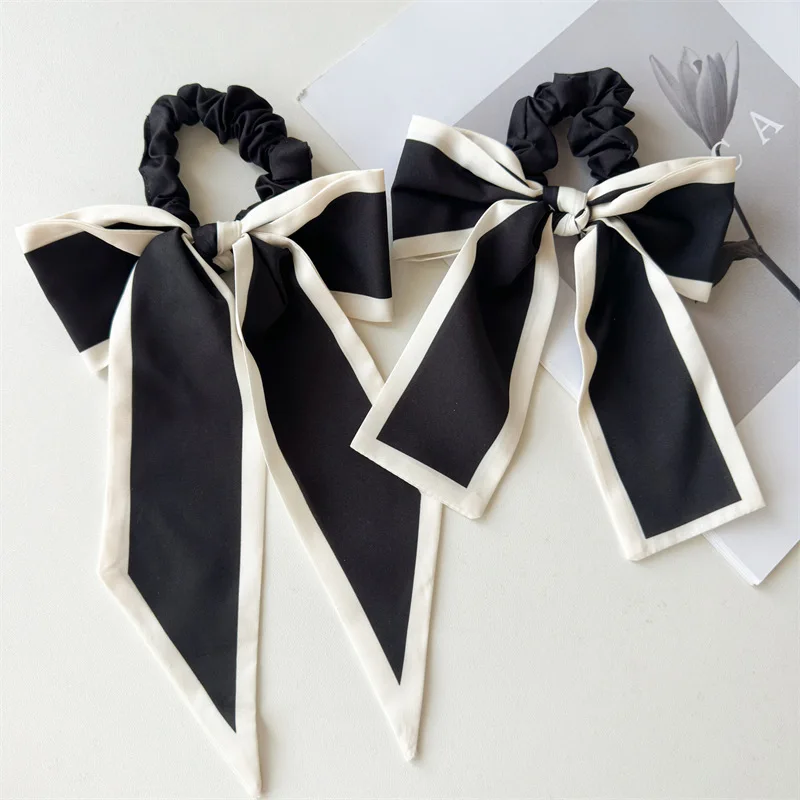 1Pc Fashion Solid Bow Ribbon Tassel Hair Scrunchies Elastic Hair Bands For Women Hair Tie Party Ponytail Ribbon Hair Accessories