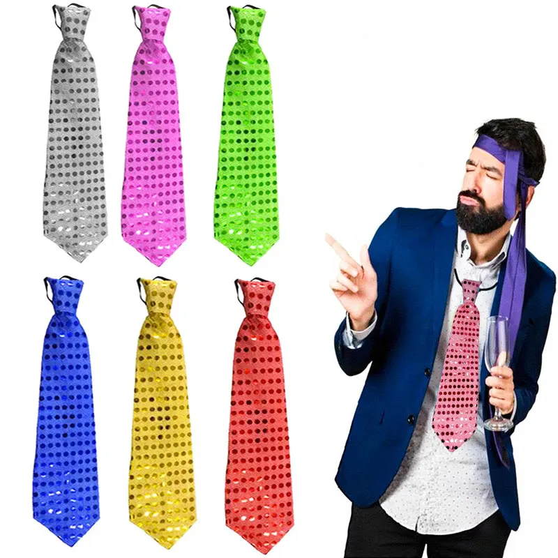10pcs Men's Sequined Tie Banquet Parties Necktie 70s Retro Glitter Festival Party Clothing Accessories Wedding Party Gifts