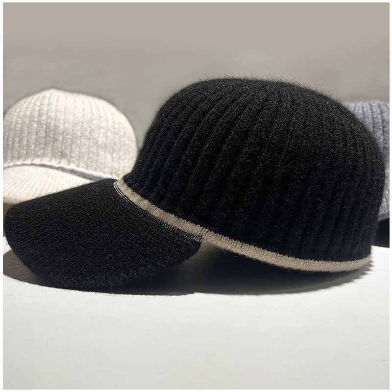 Embellished Wool Baseball Caps Women Men Knitted Hat