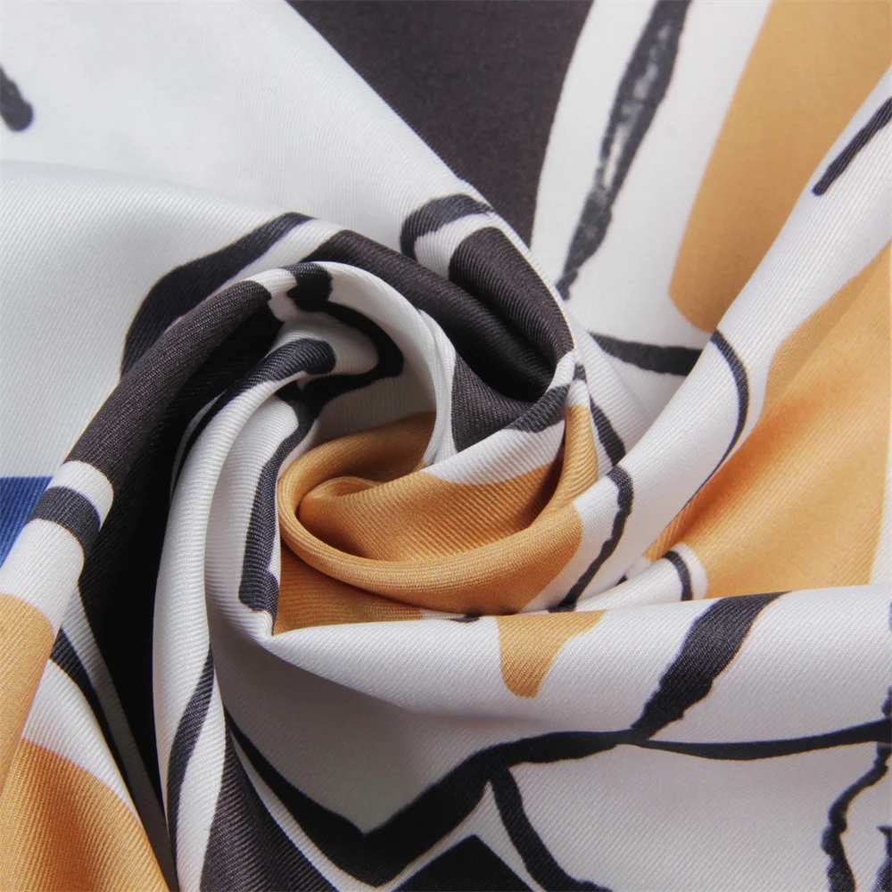 POBING Hand Rolled Twill Silk Scarf Women Horse Dancer Double Side Print Square Scarves Wraps Echarpes Foulards Femme Hijab 90CM