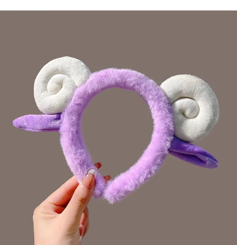 1pc Cute Fashion Cartoon Plush Sheep Horn Headband Women Wash Face Hair Hoop Headwear Girls Kid Hairband Headdress Accessories