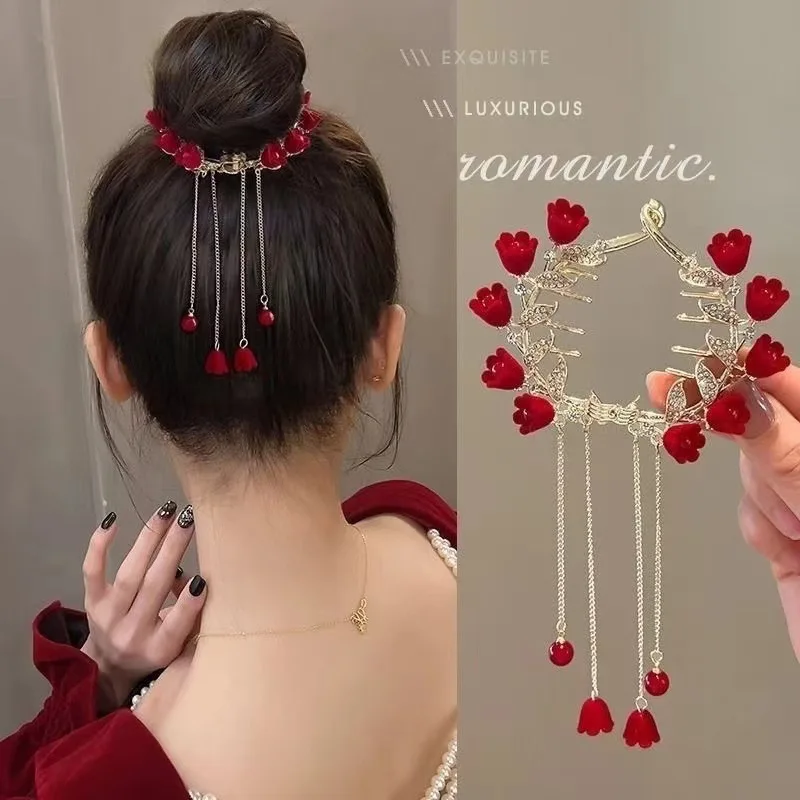 Women's Tassel Diamond Hair Clip Exquisite Glitter Maruko Headband Hair Claw Clip Elegant hair accessory For Girlfriend Wife