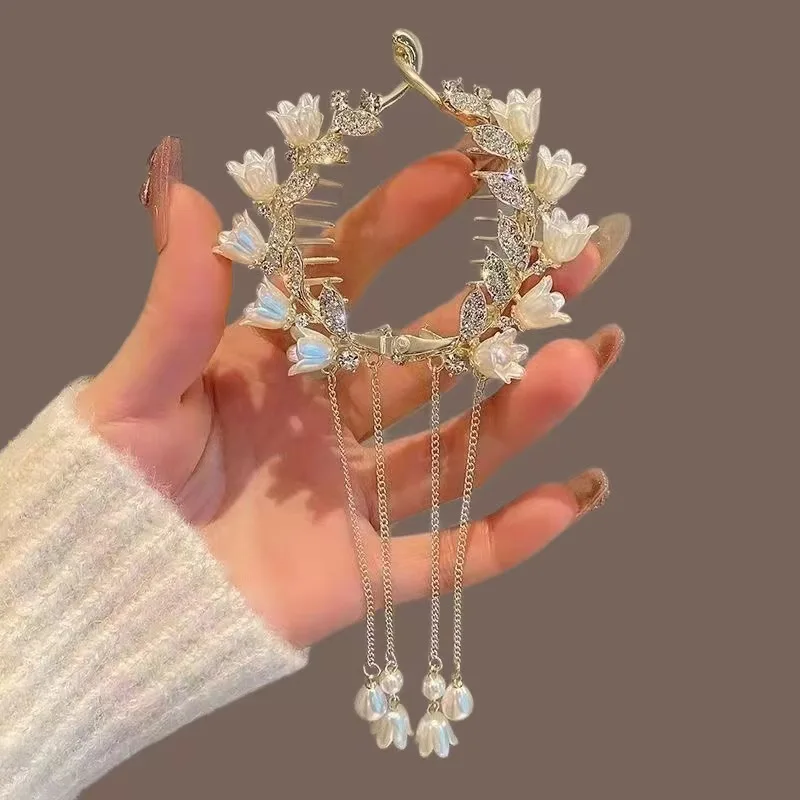 Women's Tassel Diamond Hair Clip Exquisite Glitter Maruko Headband Hair Claw Clip Elegant hair accessory For Girlfriend Wife
