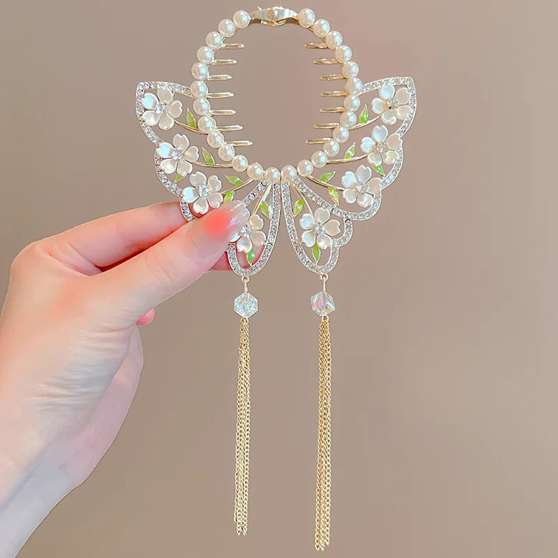 Women's Tassel Diamond Hair Clip Exquisite Glitter Maruko Headband Hair Claw Clip Elegant hair accessory For Girlfriend Wife