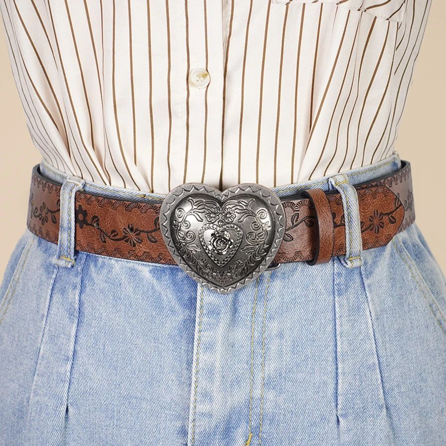 Heart Shaped Women's Casual Belt, Retro Embossed Carved Women's Belt, Dress, Jeans, Suit, Shirt Decoration