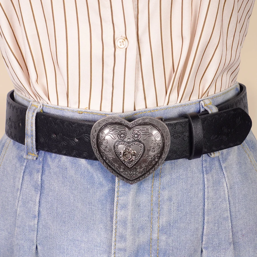 Heart Shaped Women's Casual Belt, Retro Embossed Carved Women's Belt, Dress, Jeans, Suit, Shirt Decoration