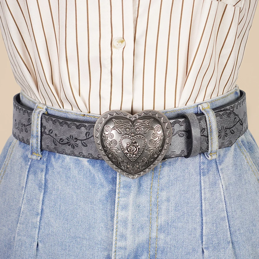 Heart Shaped Women's Casual Belt, Retro Embossed Carved Women's Belt, Dress, Jeans, Suit, Shirt Decoration