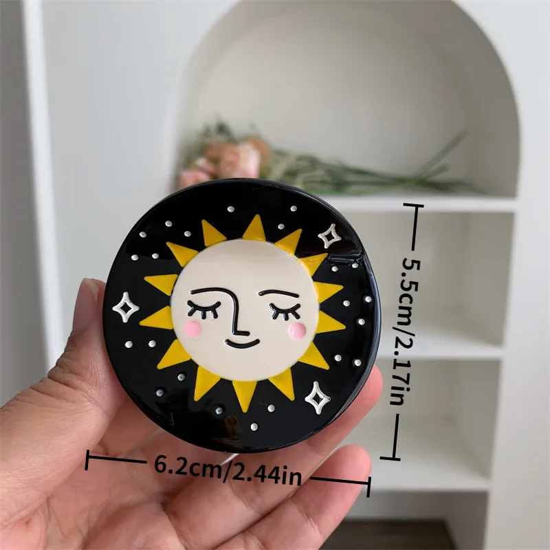 1pc Black Dreamy Star Moon Round Grip Shark Clip Personalized Hair Grab Hair Clip Hair Accessories Women's New Style