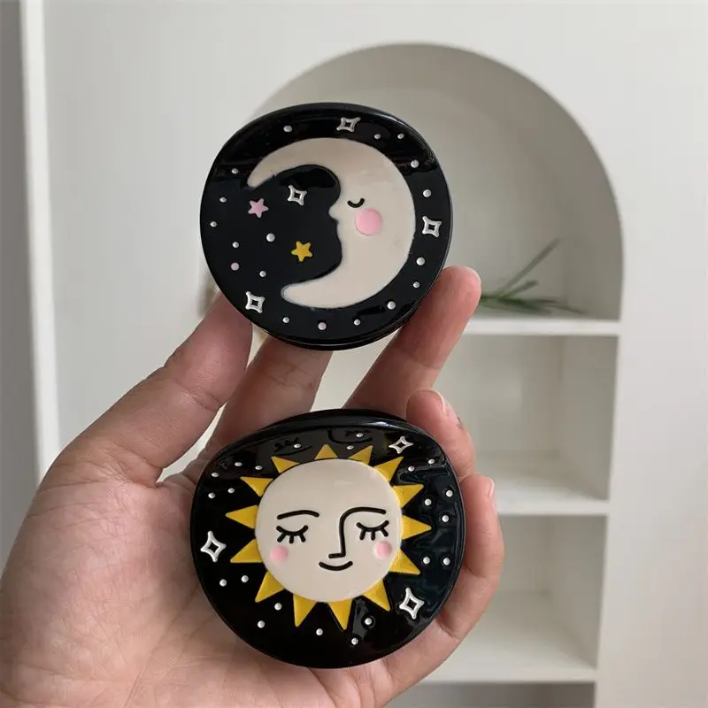 1pc Black Dreamy Star Moon Round Grip Shark Clip Personalized Hair Grab Hair Clip Hair Accessories Women's New Style