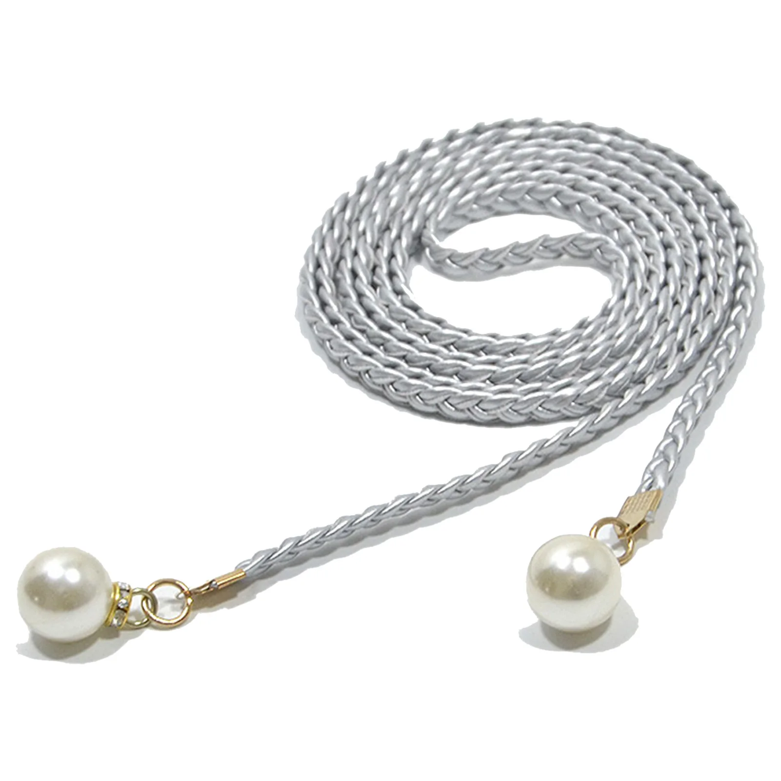 Fashion Adjustable Waist Belt Slim Waist Braided Design Belt with Pearl Buckle for Woman and Girls Dresses up Accessories 140cm
