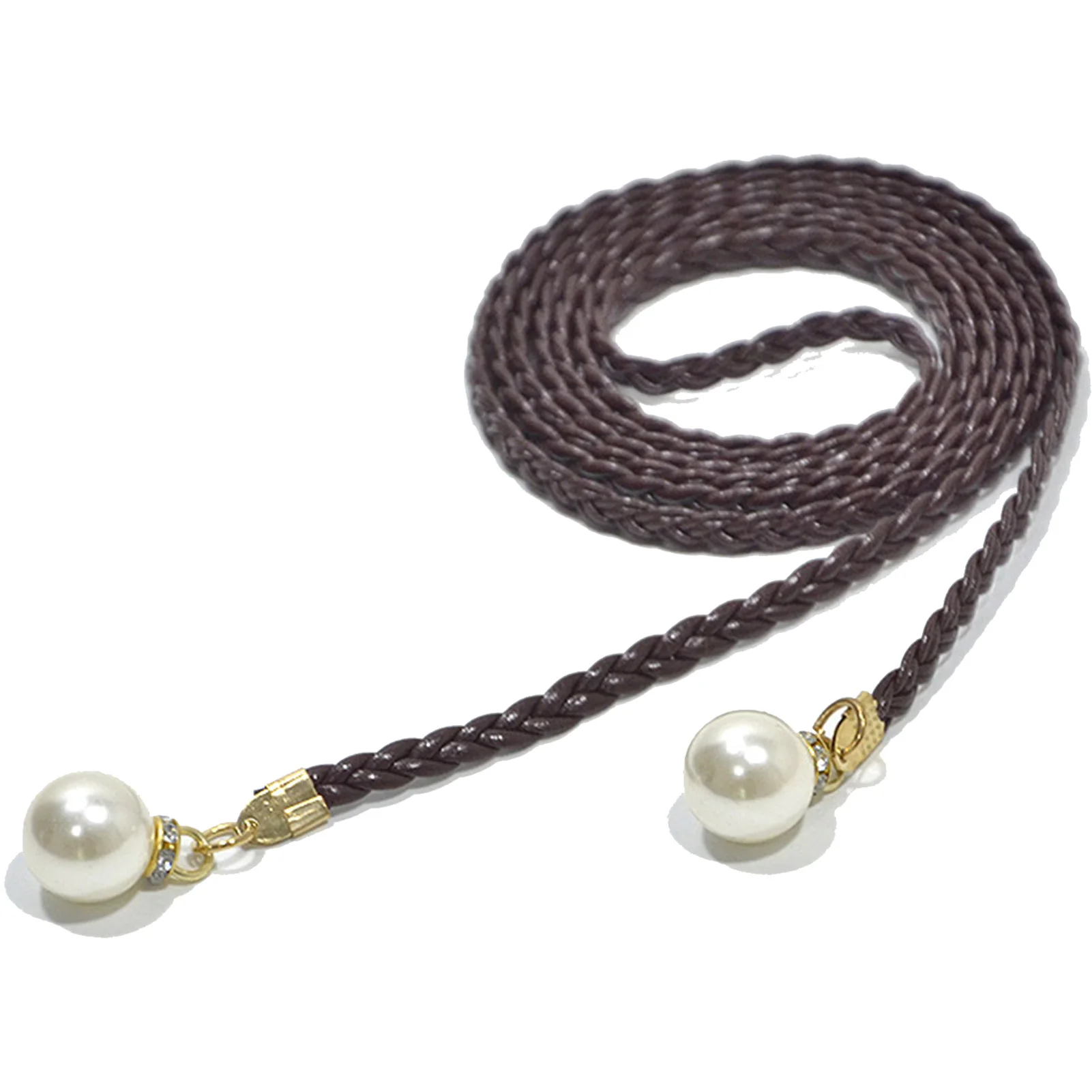Fashion Adjustable Waist Belt Slim Waist Braided Design Belt with Pearl Buckle for Woman and Girls Dresses up Accessories 140cm