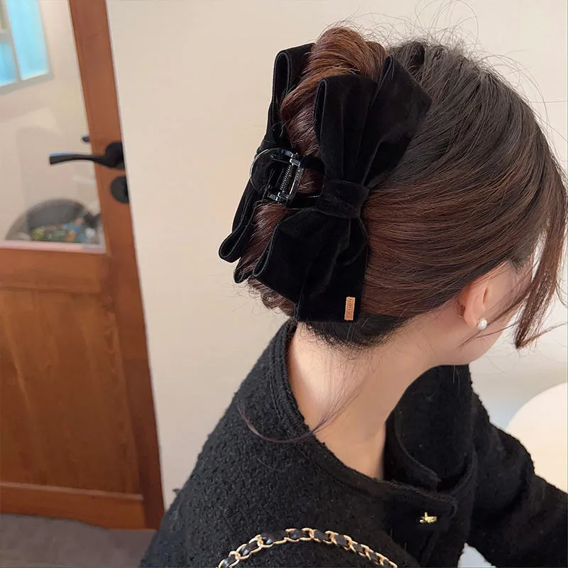 New Style! Black Velvet Big Bow Hair Clips - Women's High - end Hair Accessories, Suitable for Parties, Dances and Daily Life.