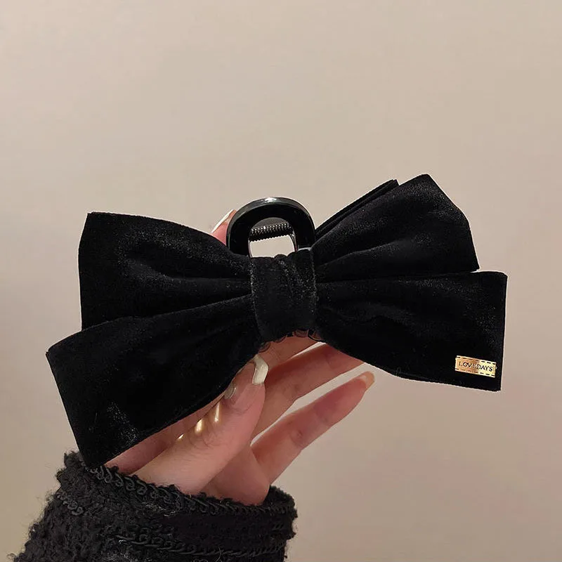 New Style! Black Velvet Big Bow Hair Clips - Women's High - end Hair Accessories, Suitable for Parties, Dances and Daily Life.