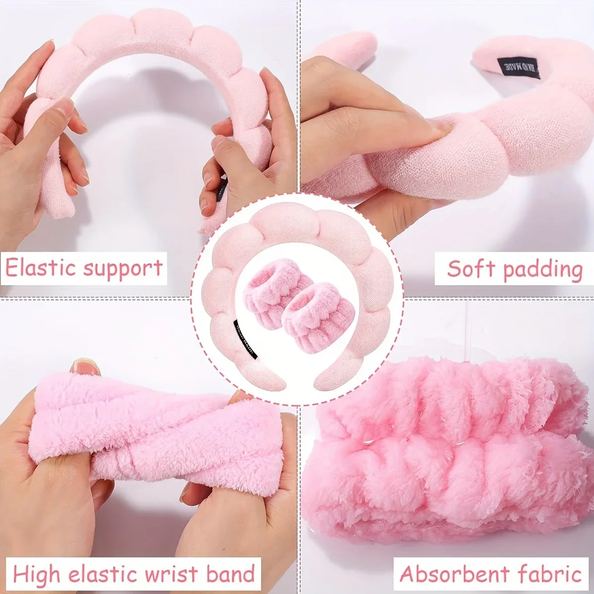 4pcs Fashionable Shampoo Set, Wrist Guards, Bun, Spa Foam Headwear, Facial Makeup, Shower, Skin Care Tools