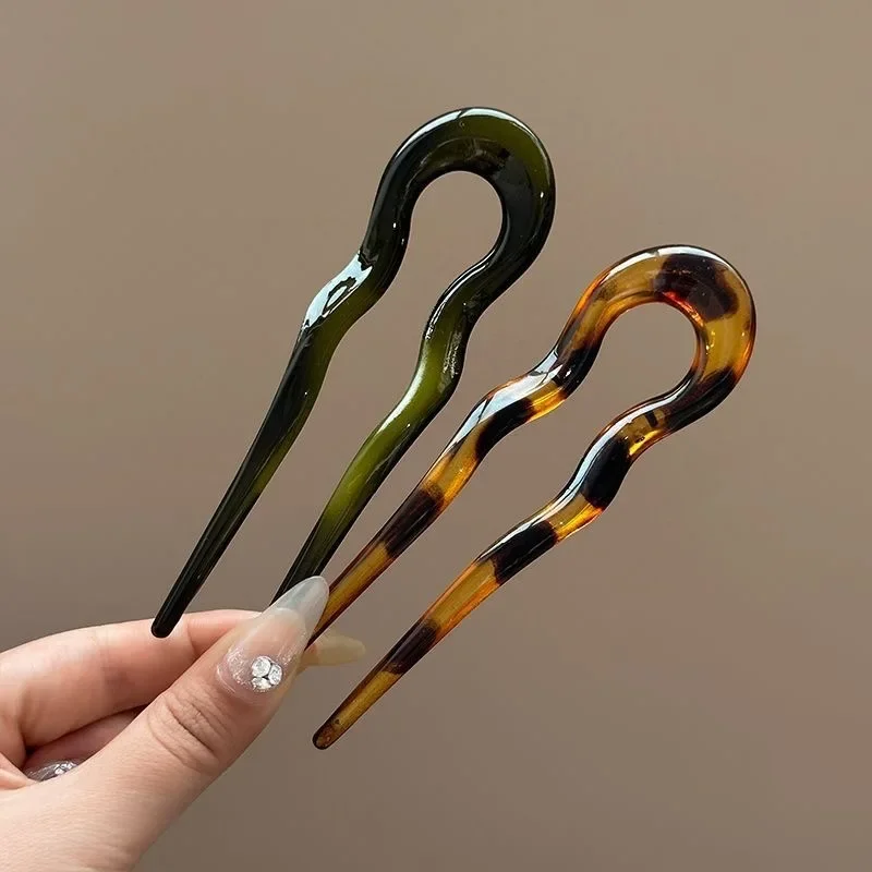 U-Shaped Hair Fork Fashion Tortoiseshell Acetate Acrylic Hairpin Geometric Design Headwear Hair Sticks Women Girls
