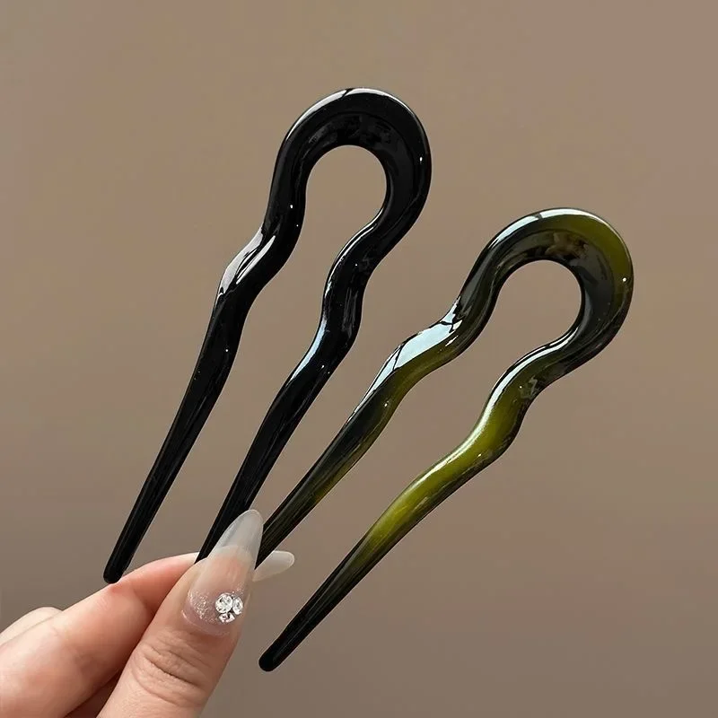 U-Shaped Hair Fork Fashion Tortoiseshell Acetate Acrylic Hairpin Geometric Design Headwear Hair Sticks Women Girls