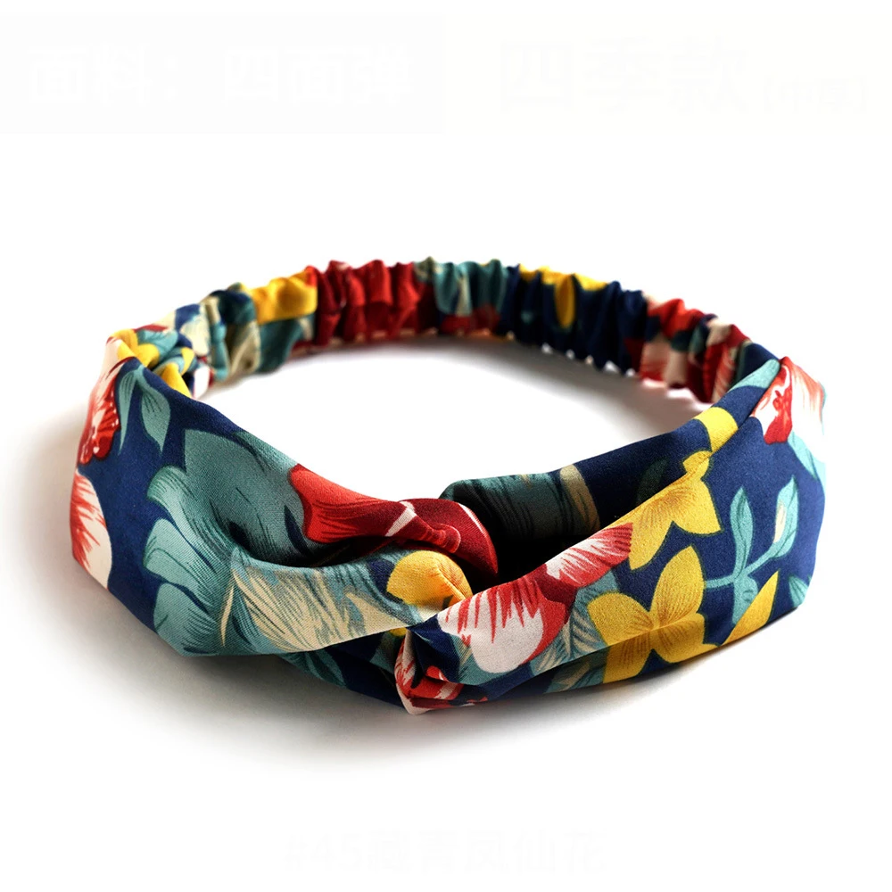 Fashion Bohemian Style Hair Bands Elastic Yoga Headband Women Headwear Print Vintage Cross Unisex Scrunchies Hair Accessories