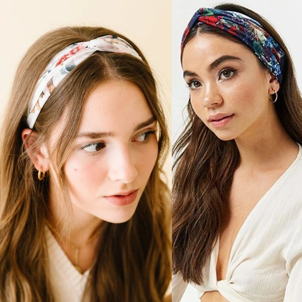 Fashion Bohemian Style Hair Bands Elastic Yoga Headband Women Headwear Print Vintage Cross Unisex Scrunchies Hair Accessories