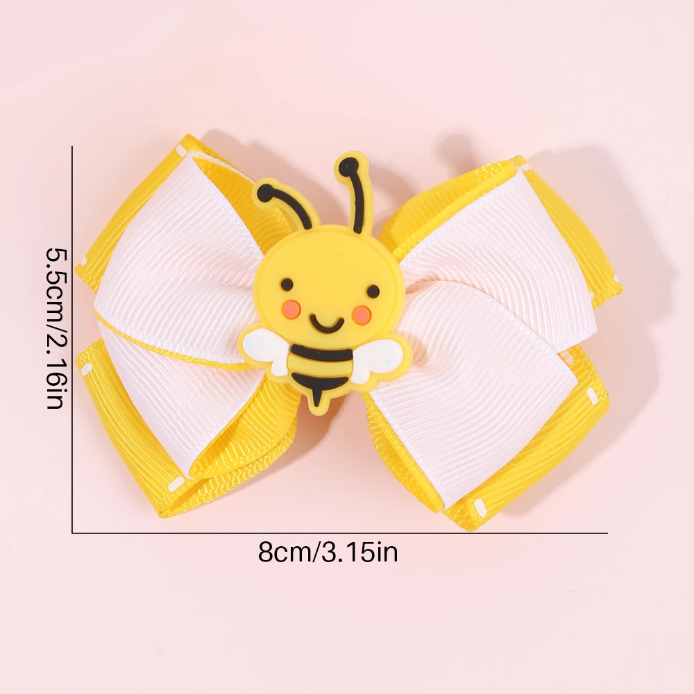 2Pcs Cartoon Bee Hair Clips Cute honeybee Ribbon Bow Kids Schools Hairpin Accessories For Children Girls Barrettes Headwear