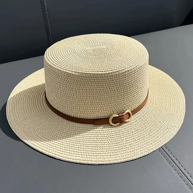Simple Straw Summer Women Beach Hat Female Casual Panama Hat Women Flat Brim Bowknot Straw Cap Girls Sun Hat