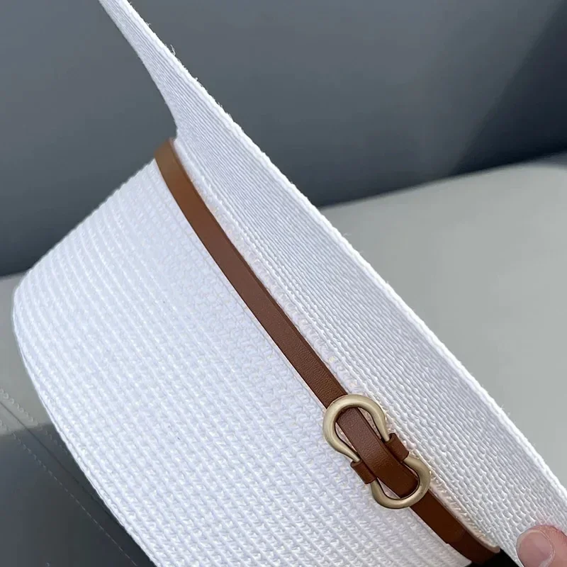Simple Straw Summer Women Beach Hat Female Casual Panama Hat Women Flat Brim Bowknot Straw Cap Girls Sun Hat