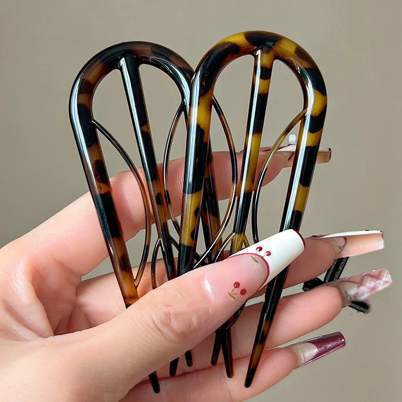 Geometric Resin Hair Fork Hairstyle Tools Waterproof Lazy Hairpin Hair Accessories Hanfu Accessories Leaf U-shaped Hair Stick