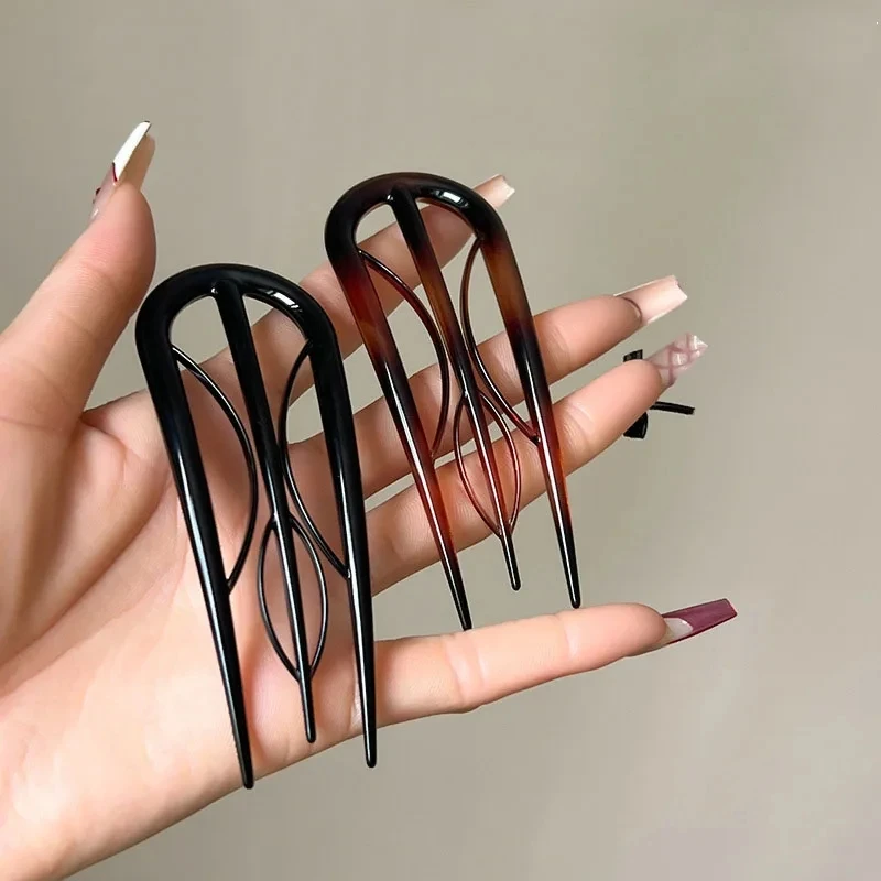 Geometric Resin Hair Fork Hairstyle Tools Waterproof Lazy Hairpin Hair Accessories Hanfu Accessories Leaf U-shaped Hair Stick