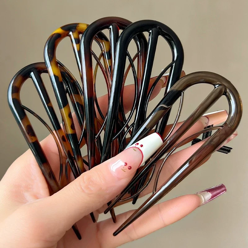 Geometric Resin Hair Fork Hairstyle Tools Waterproof Lazy Hairpin Hair Accessories Hanfu Accessories Leaf U-shaped Hair Stick