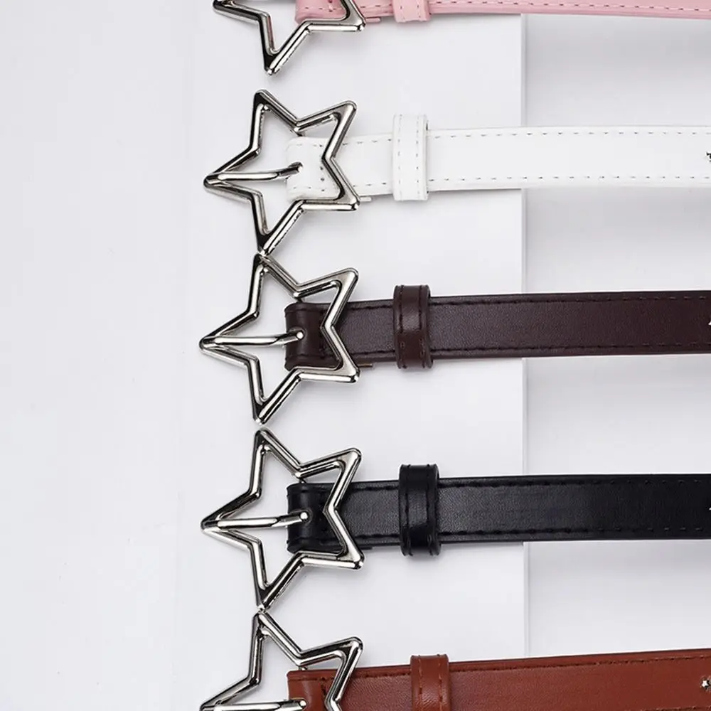 Girls Boys Five Pointed Star PU Buckle Belts Waistband Adjustable Metal Snap Leather Belt Waist Belt Waist Strap Thin Belt