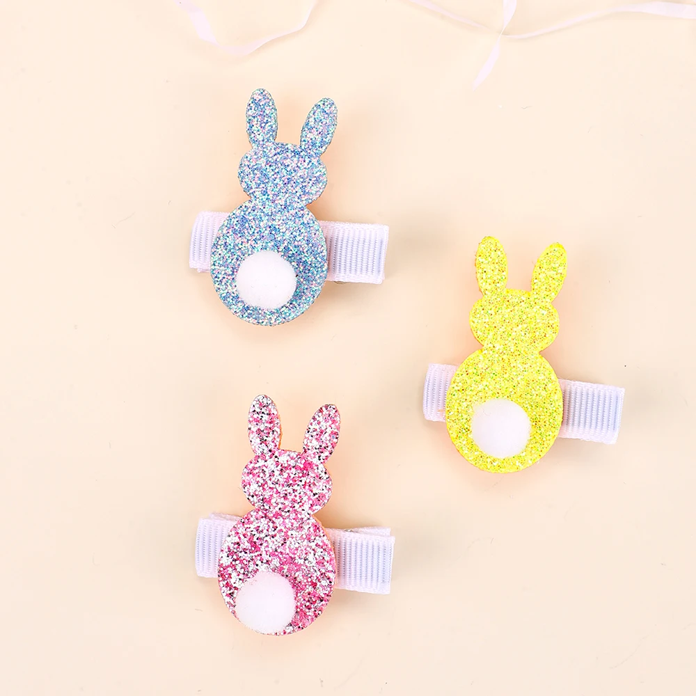 3Pcs Glitter Hair Clips Baby Girl Colourful Pink Rainbow Clouds Unicorn Handmade Barrettes School Headwear Hair Accessories