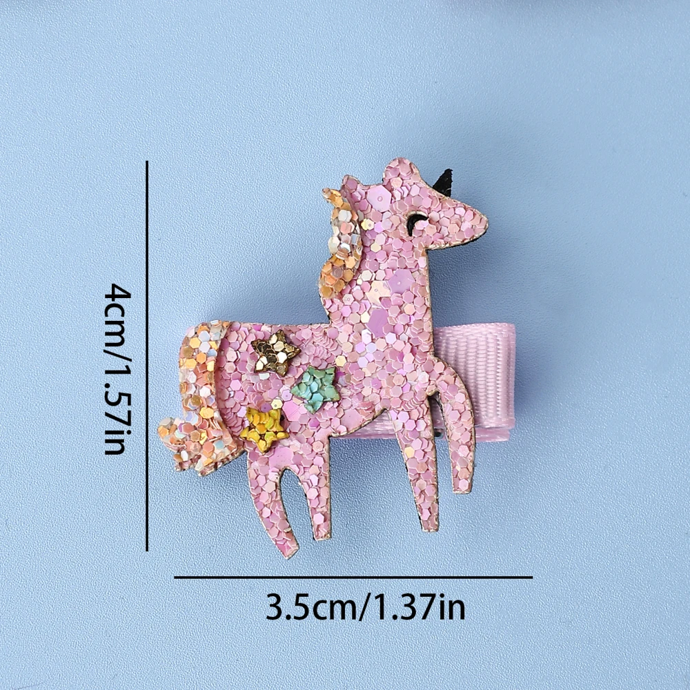 3Pcs Glitter Hair Clips Baby Girl Colourful Pink Rainbow Clouds Unicorn Handmade Barrettes School Headwear Hair Accessories