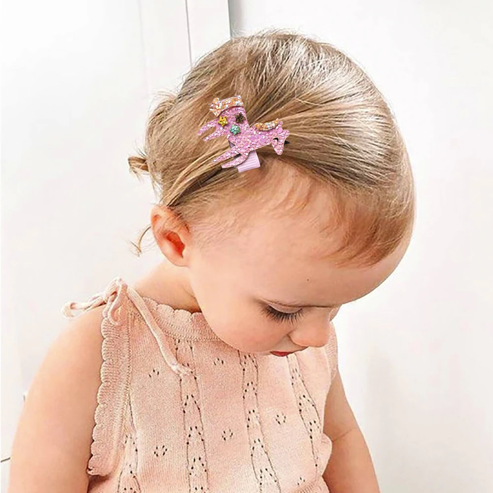 3Pcs Glitter Hair Clips Baby Girl Colourful Pink Rainbow Clouds Unicorn Handmade Barrettes School Headwear Hair Accessories