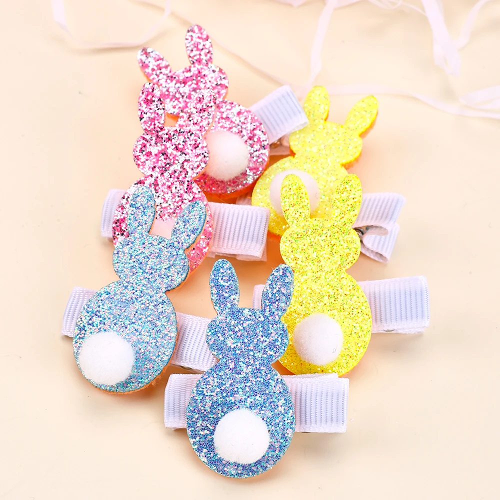 3Pcs Glitter Hair Clips Baby Girl Colourful Pink Rainbow Clouds Unicorn Handmade Barrettes School Headwear Hair Accessories