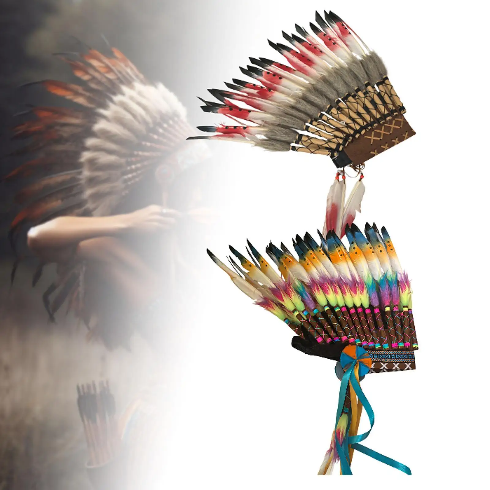 American Chief Indian Native Feather Headdress Decoration Prop for Celebrations Carnivals Themed Party Dance Show Halloween