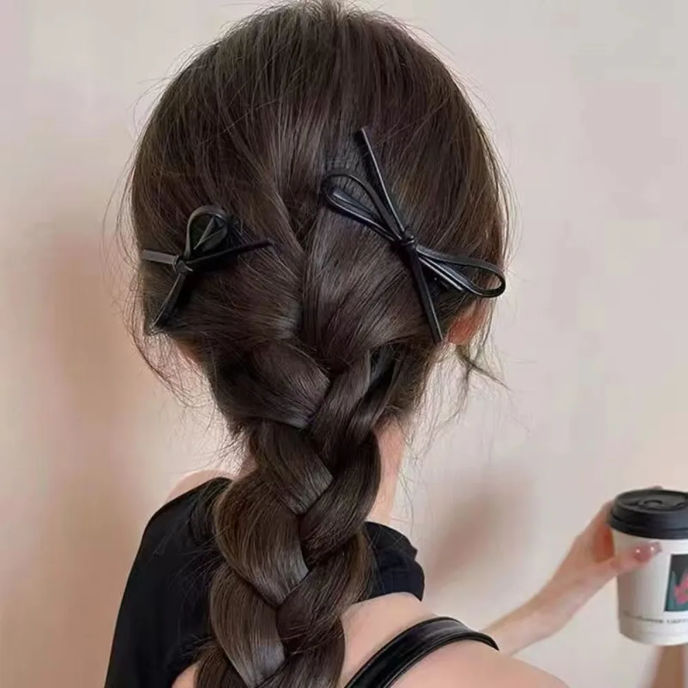 2PCS PU Leather Bow Hairpin Hair Clip Fashion Design Personality Delicate Korea Sweet Cool Y2K Girls Bobby Pin Hair Accessories