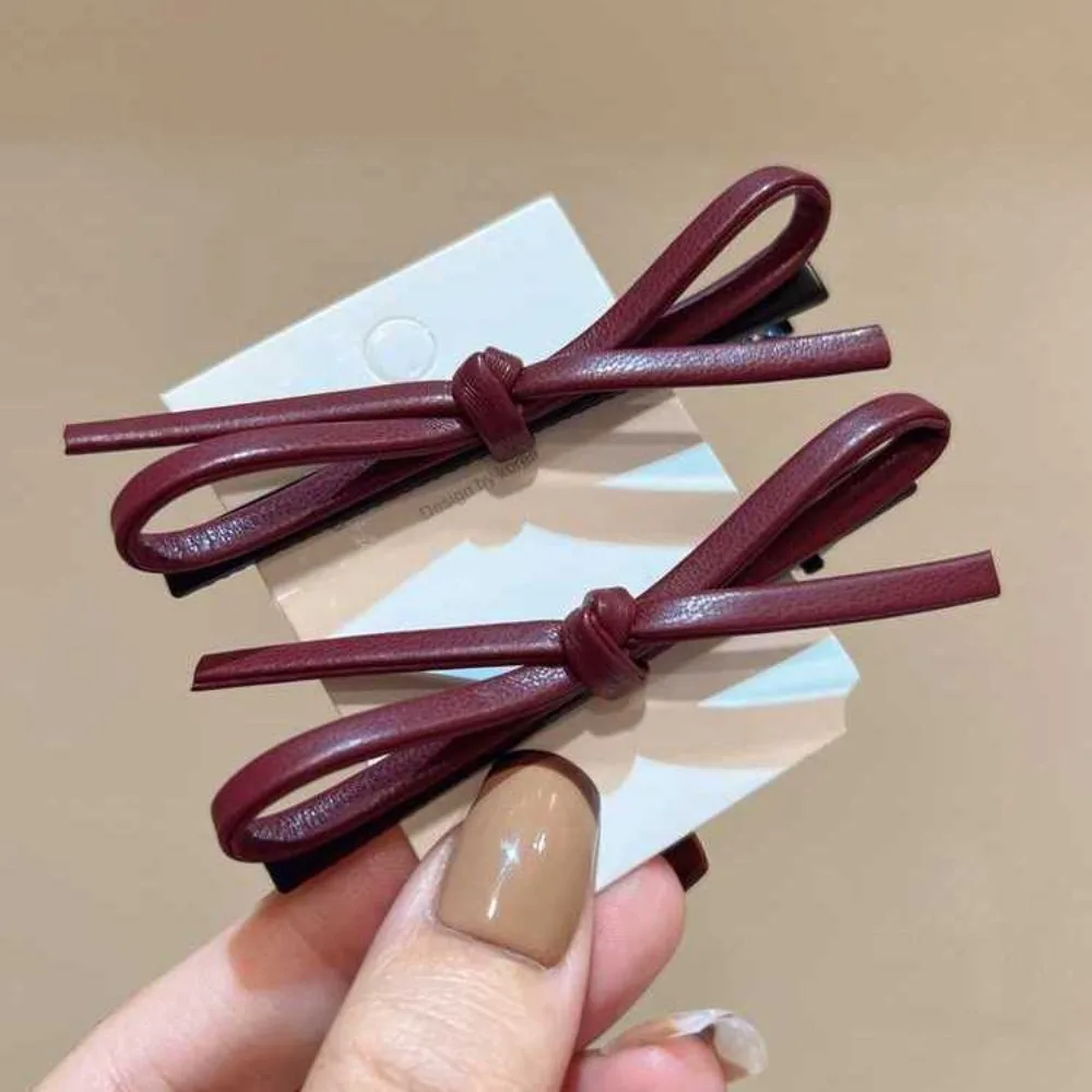 2PCS PU Leather Bow Hairpin Hair Clip Fashion Design Personality Delicate Korea Sweet Cool Y2K Girls Bobby Pin Hair Accessories