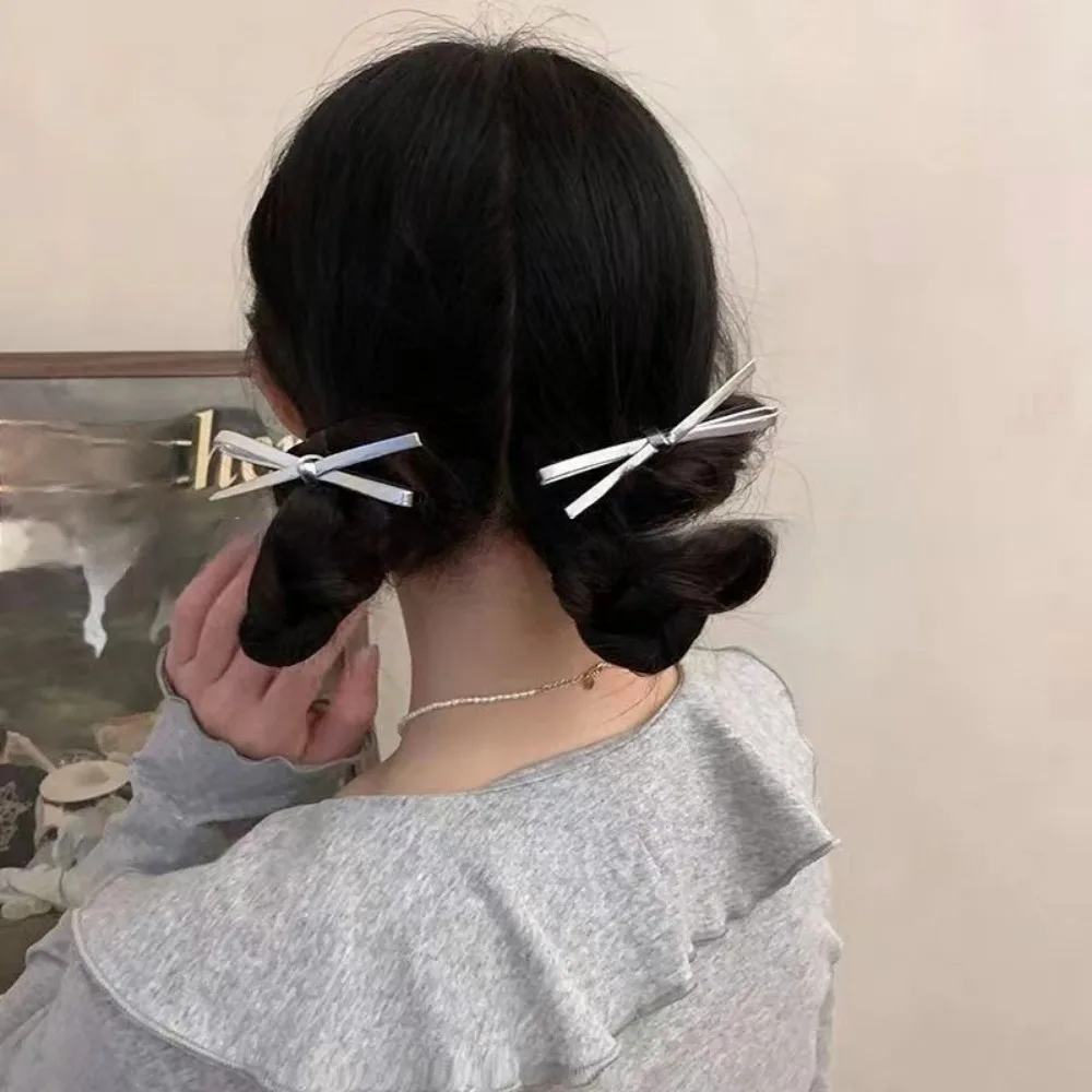 2PCS PU Leather Bow Hairpin Hair Clip Fashion Design Personality Delicate Korea Sweet Cool Y2K Girls Bobby Pin Hair Accessories