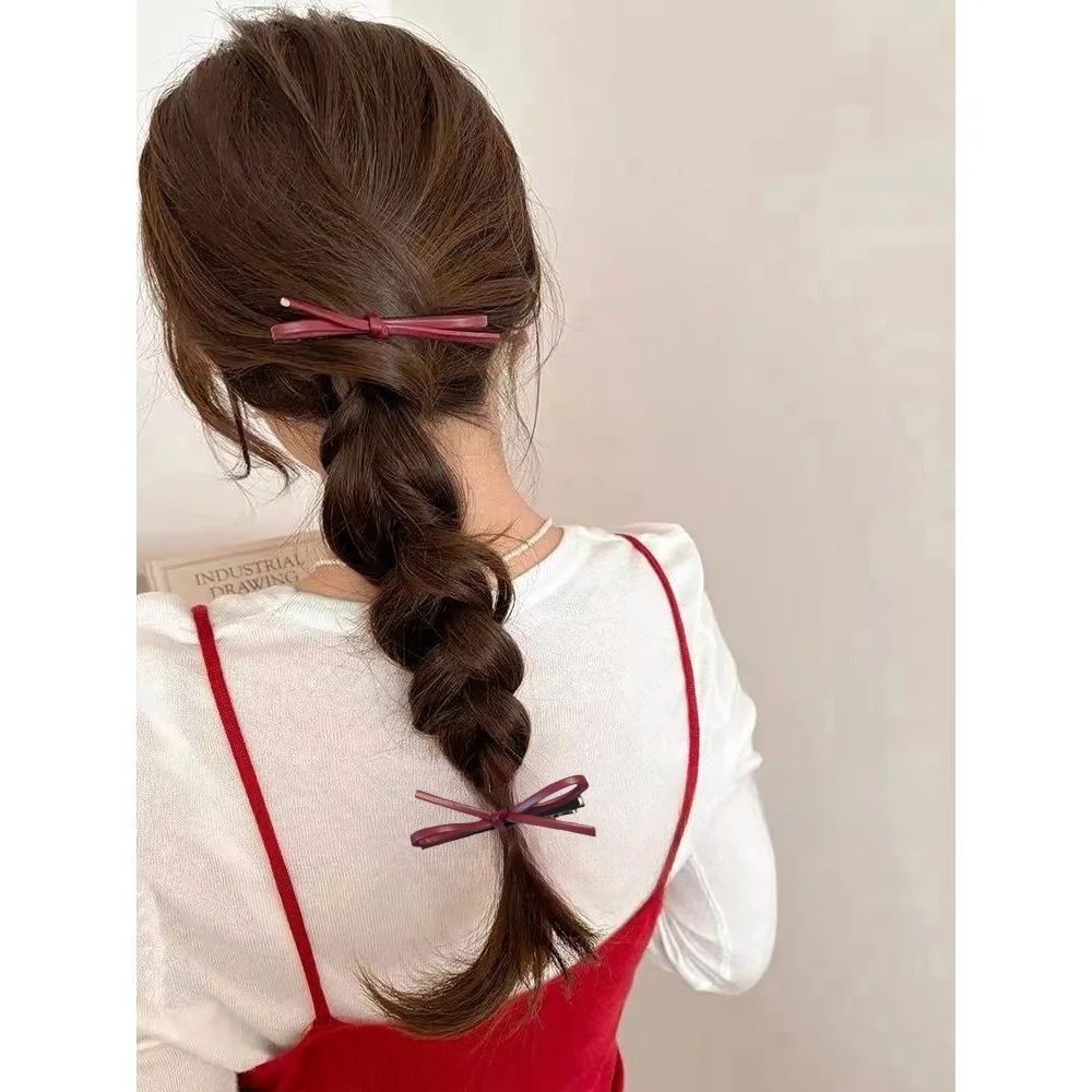 2PCS PU Leather Bow Hairpin Hair Clip Fashion Design Personality Delicate Korea Sweet Cool Y2K Girls Bobby Pin Hair Accessories