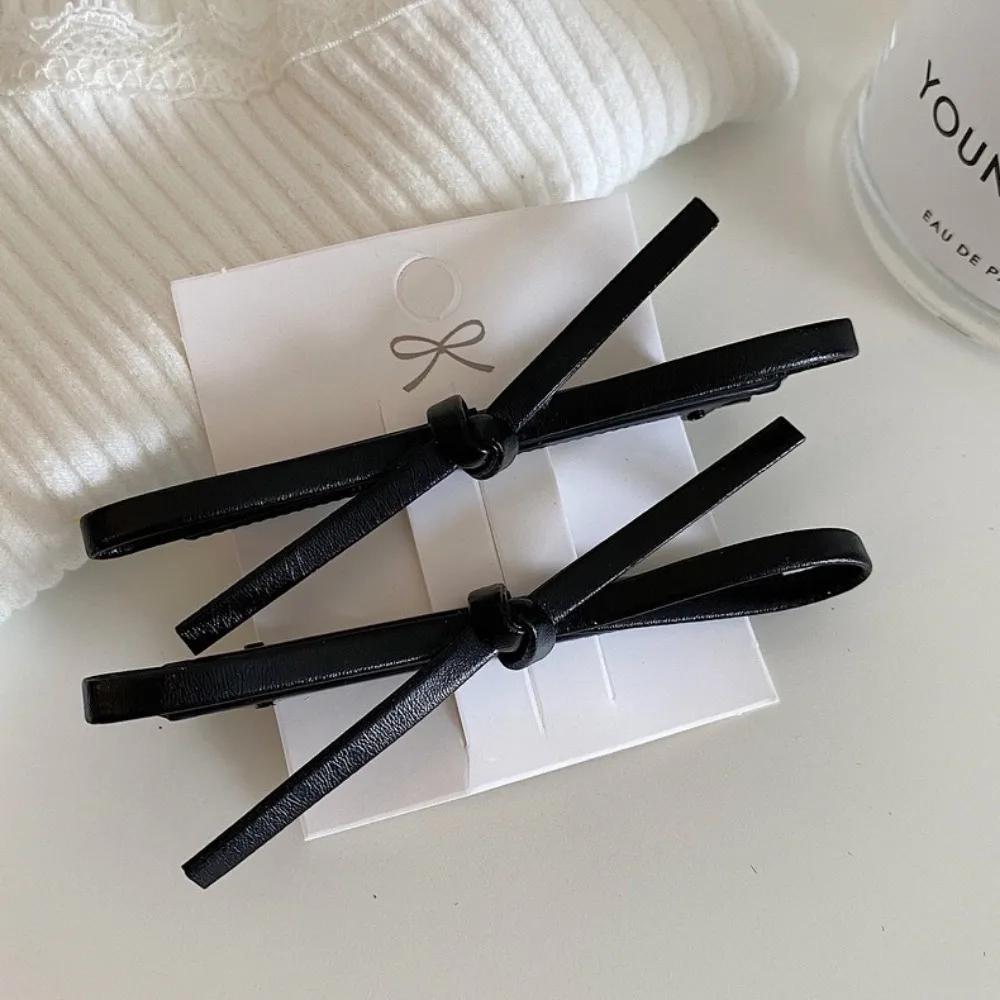 2PCS PU Leather Bow Hairpin Hair Clip Fashion Design Personality Delicate Korea Sweet Cool Y2K Girls Bobby Pin Hair Accessories