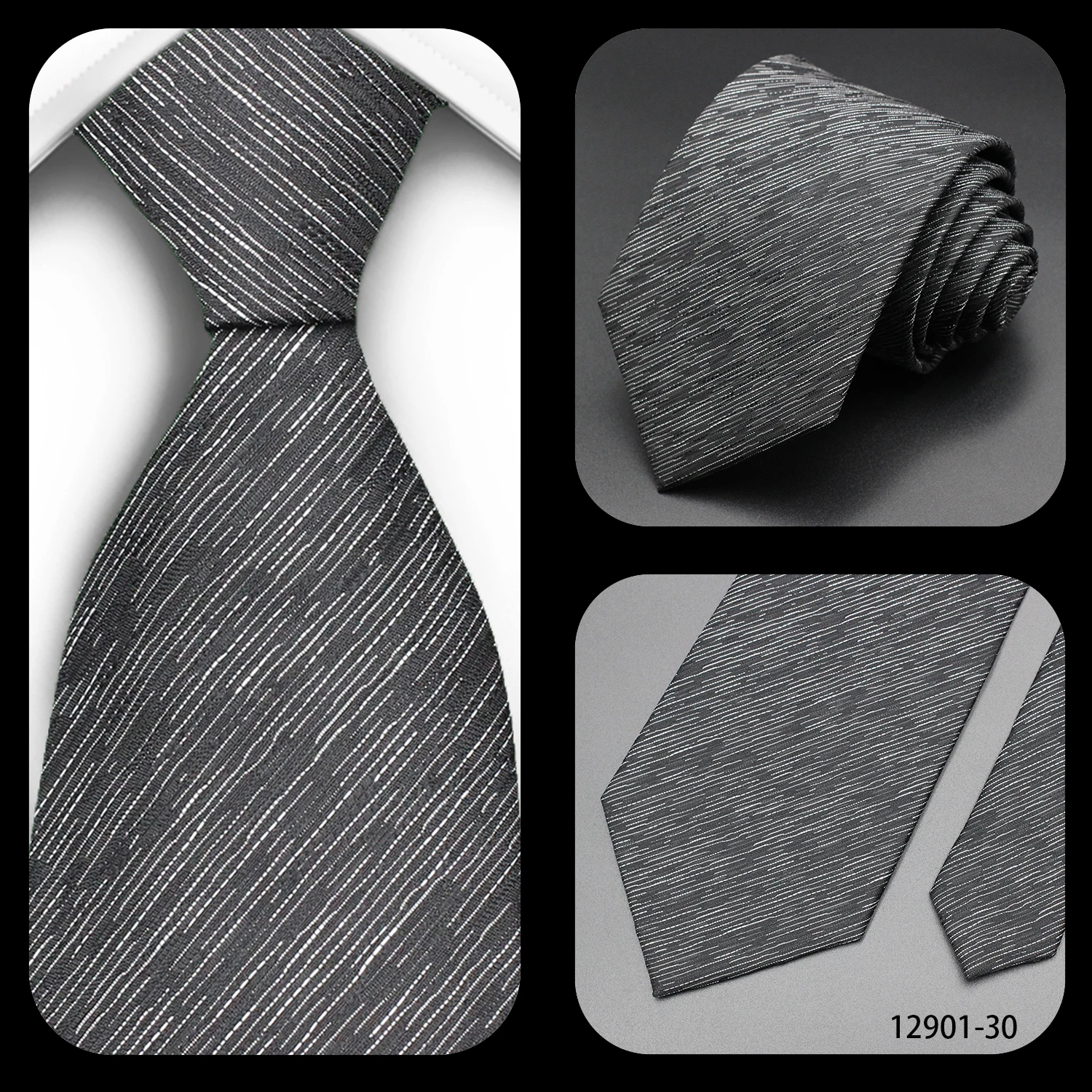 Luxury Black Colors 8CM Men's Necktie Paisley Striped Jacquard Cravat Business Ties For Man