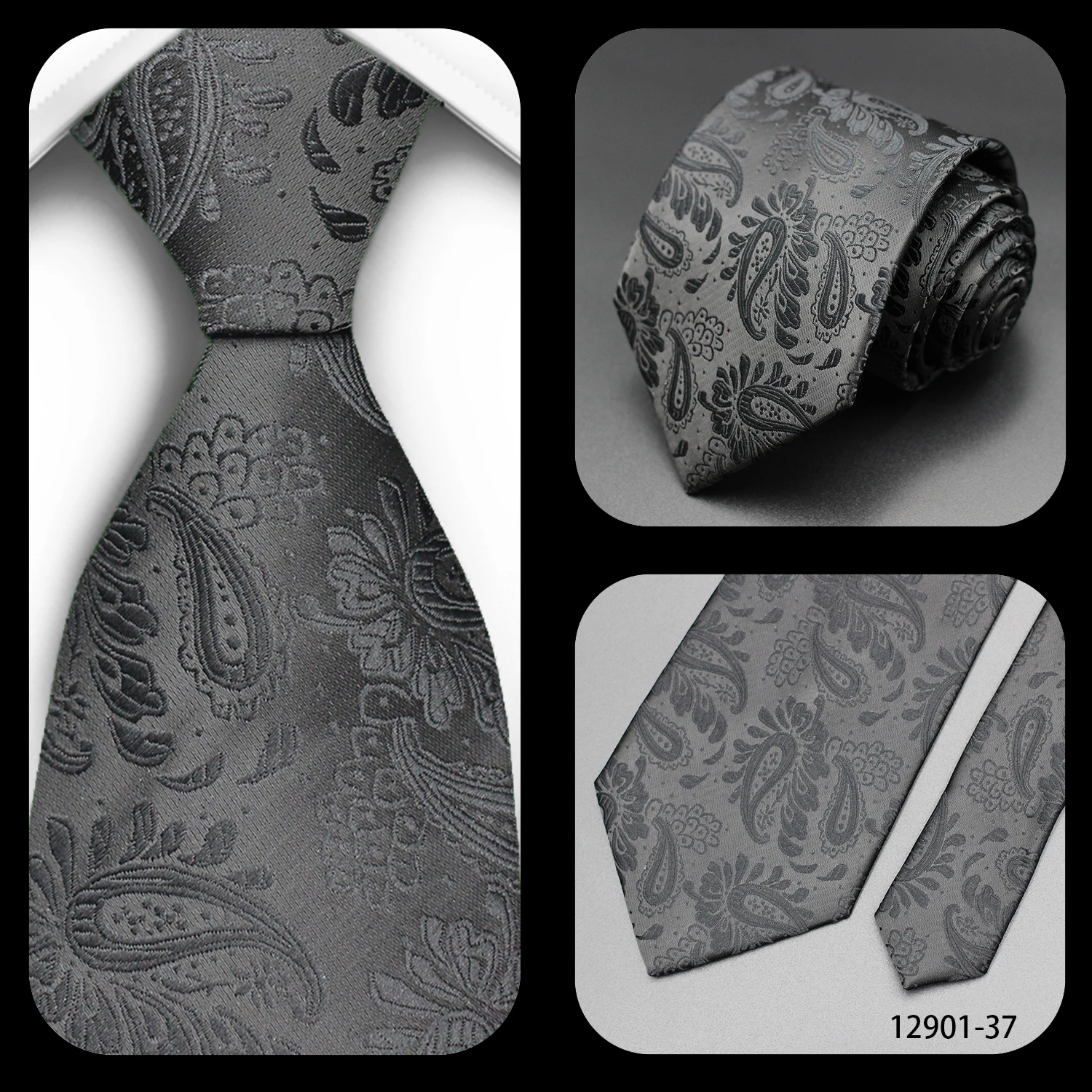 Luxury Black Colors 8CM Men's Necktie Paisley Striped Jacquard Cravat Business Ties For Man