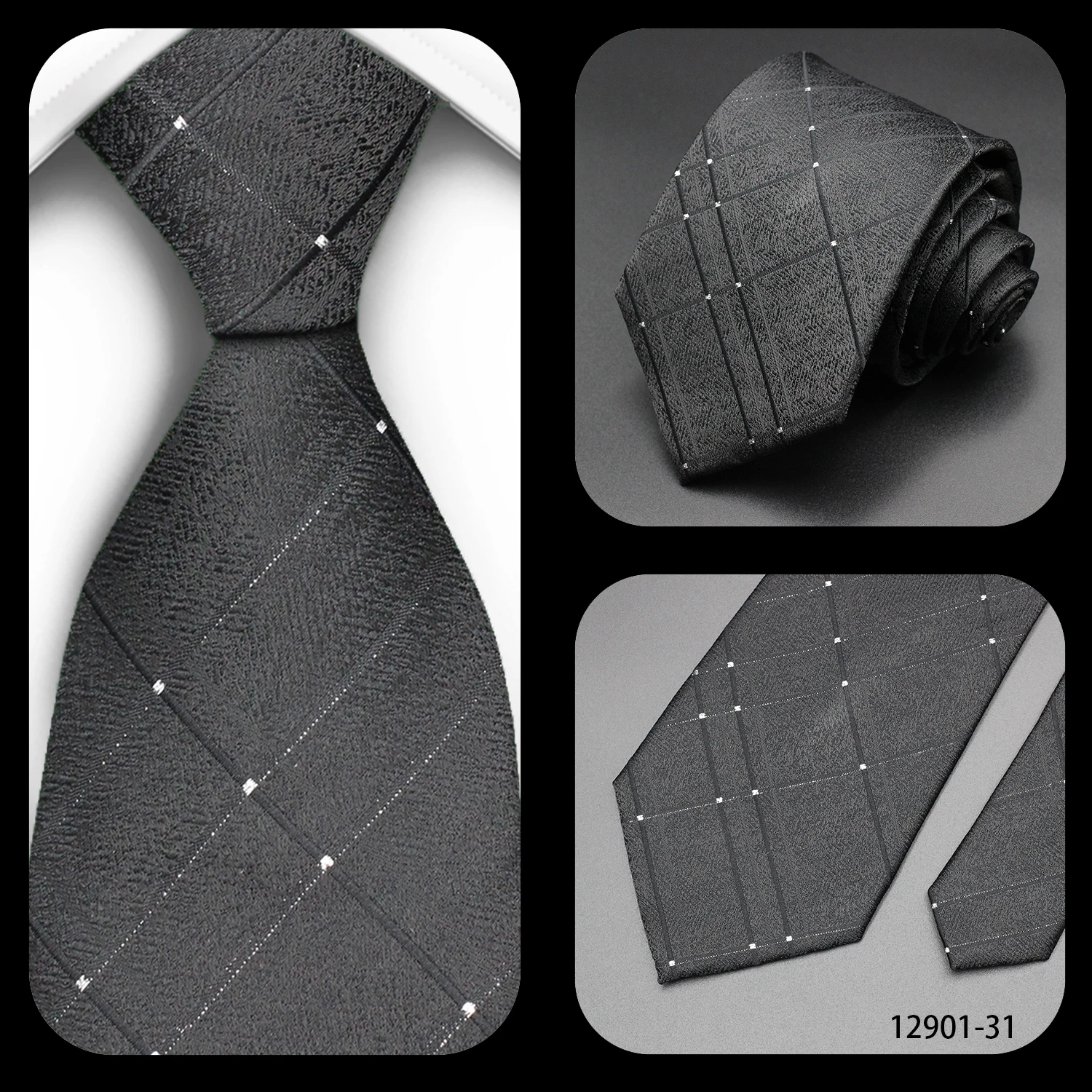Luxury Black Colors 8CM Men's Necktie Paisley Striped Jacquard Cravat Business Ties For Man