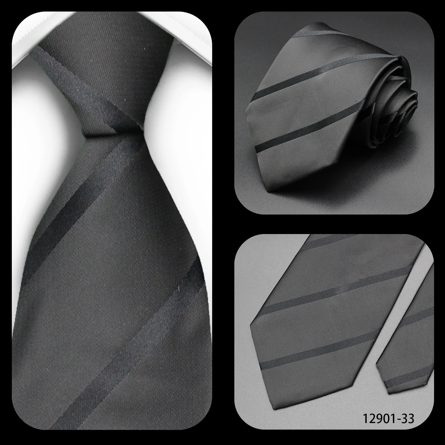 Luxury Black Colors 8CM Men's Necktie Paisley Striped Jacquard Cravat Business Ties For Man